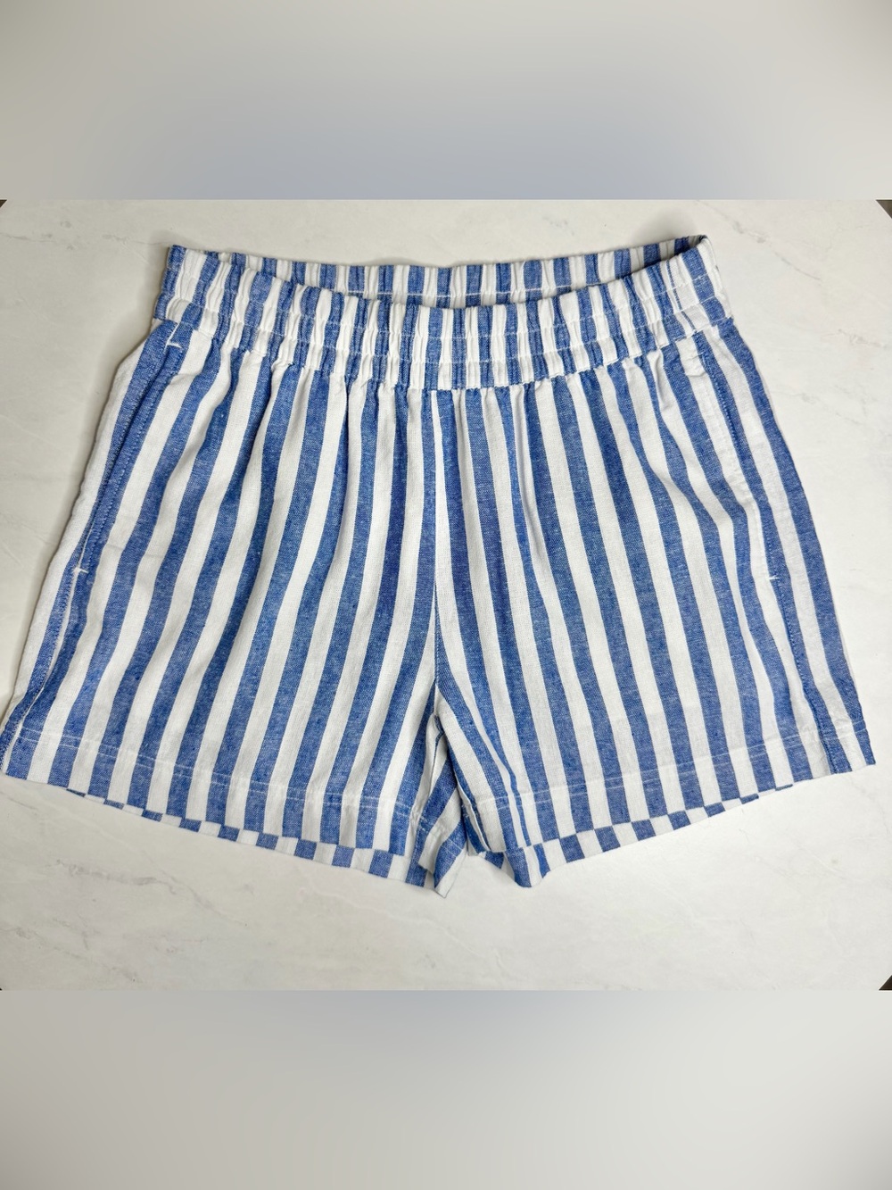 Old Navy Blue & White Linen Stripe High-Waist Women’s Shorts